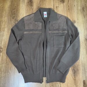 Vintage Men's Brown Zip-Up Sweater Cardigan - Classic Knit